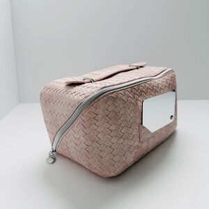 Woven Pink Cosmetic Pouch with Silver Zip